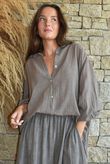 Sundaze Cheesecloth Chalk Stripe Boyfriend Shirt Mocha & Earth